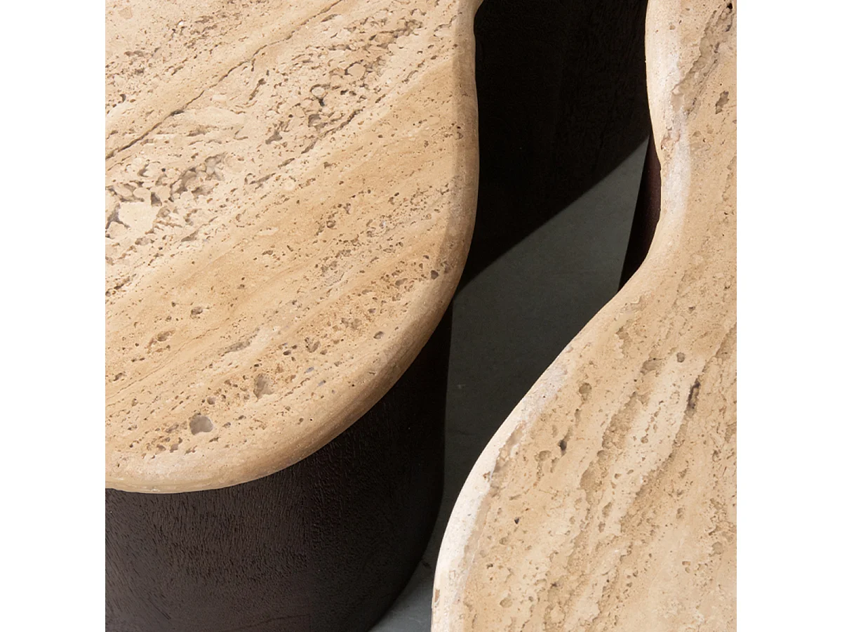 Table basse Davi - Espresso - Travertin - 50 cm