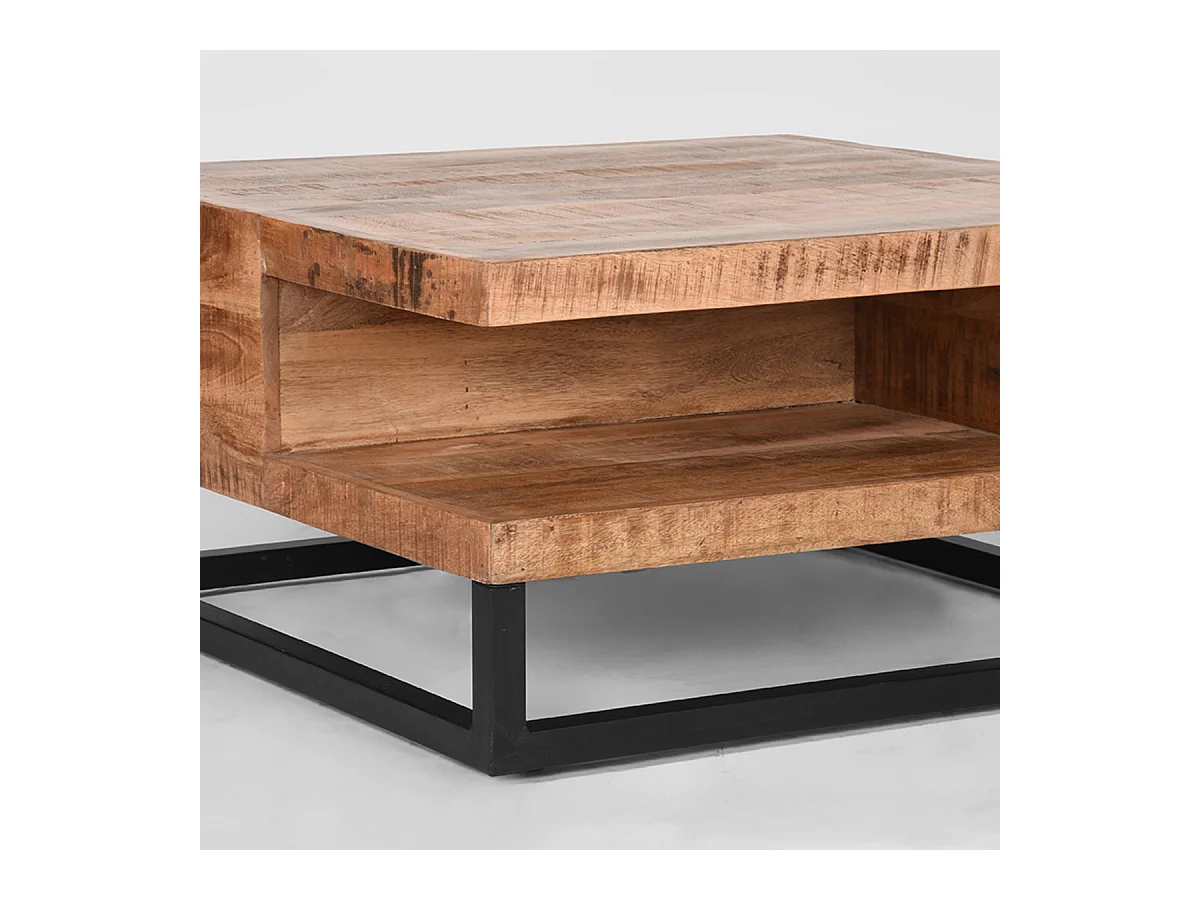 Table basse Cube 80x80x40 cm - Brut - Bois de manguier