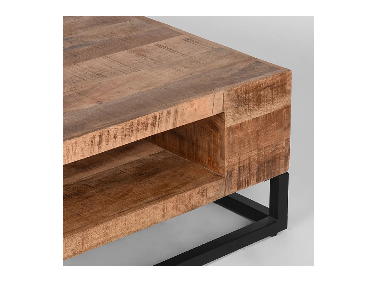 Table basse Cube 80x80x40 cm - Brut - Bois de manguier