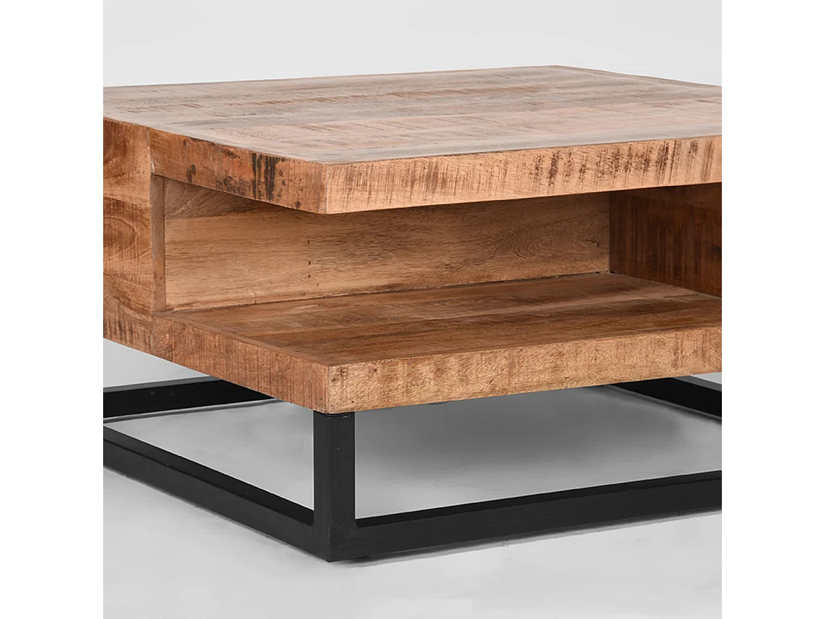 Table basse Cube 80x80x40 cm - Brut - Bois de manguier