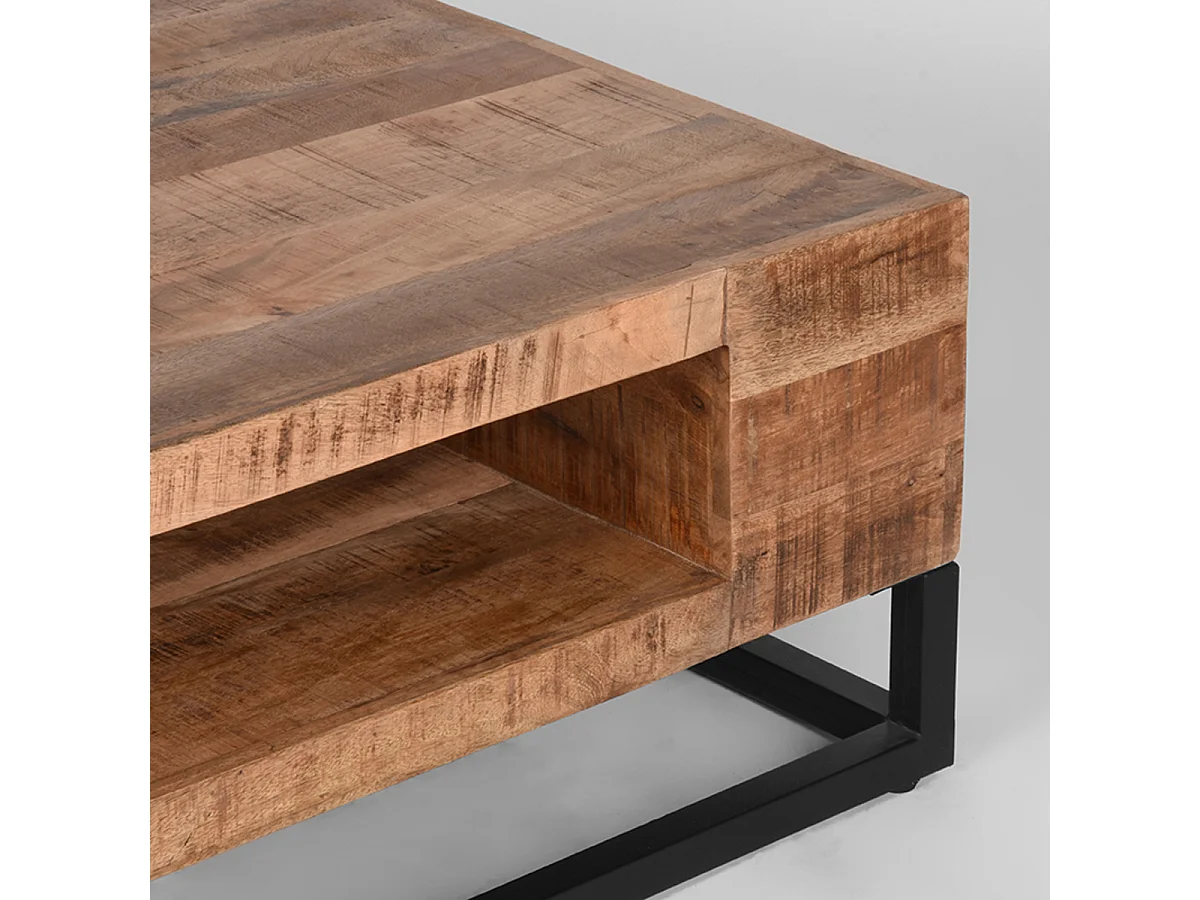 Table basse Cube 80x80x40 cm - Brut - Bois de manguier