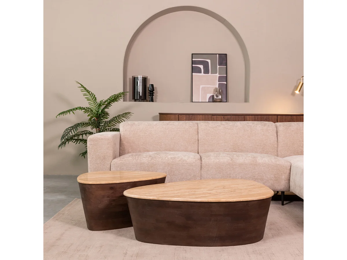 Couchtisch Ravi - Espresso - Travertin - 110 cm