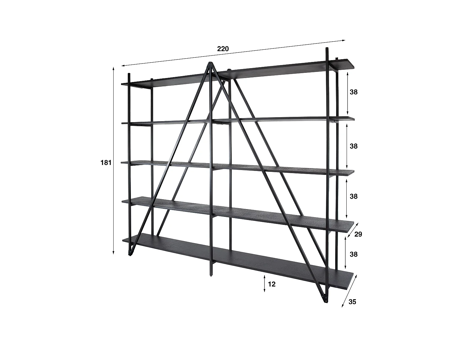 Étagère murale 220 cm XL 5 niveaux Piega - Gris