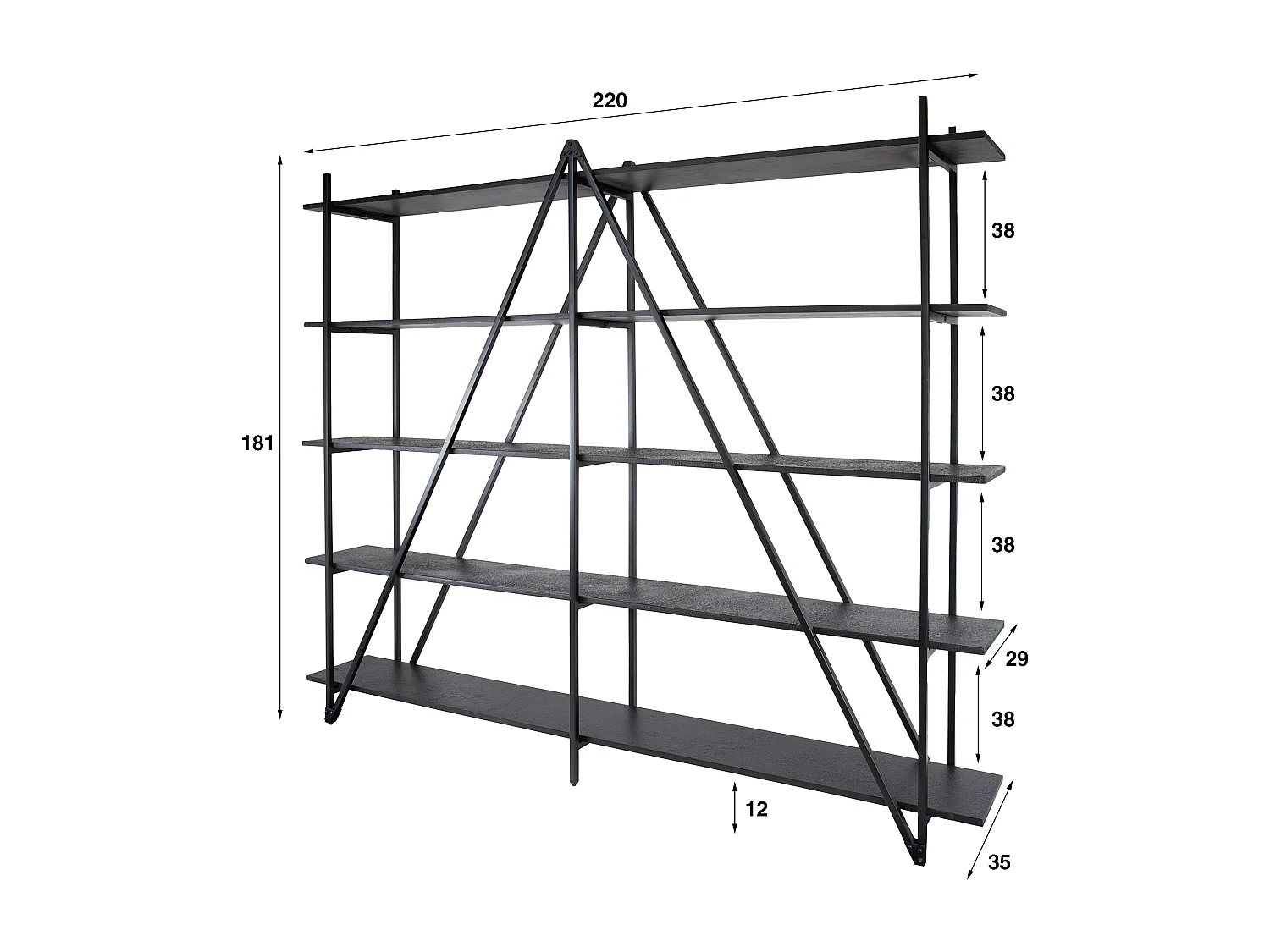 Étagère murale 220 cm XL 5 niveaux Piega - Gris