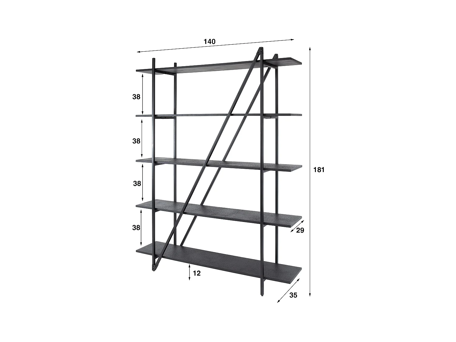 Étagère murale 140 cm 5 niveaux Piega - Gris