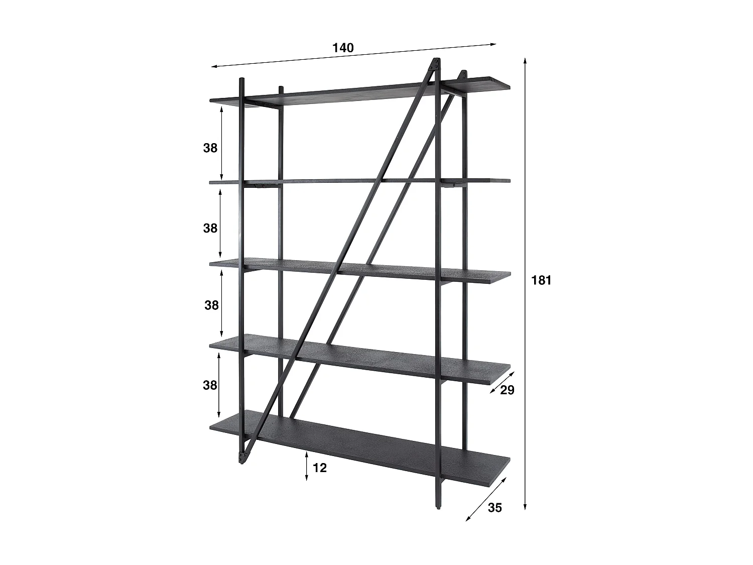 Étagère murale 140 cm 5 niveaux Piega - Gris