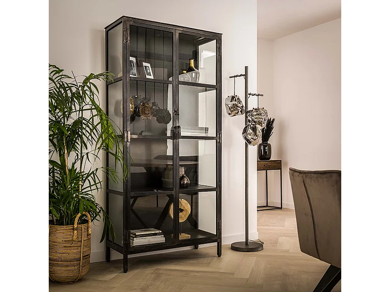 Vitrine Rift - Métal 2 portes - Gris - Largeur 90 cm