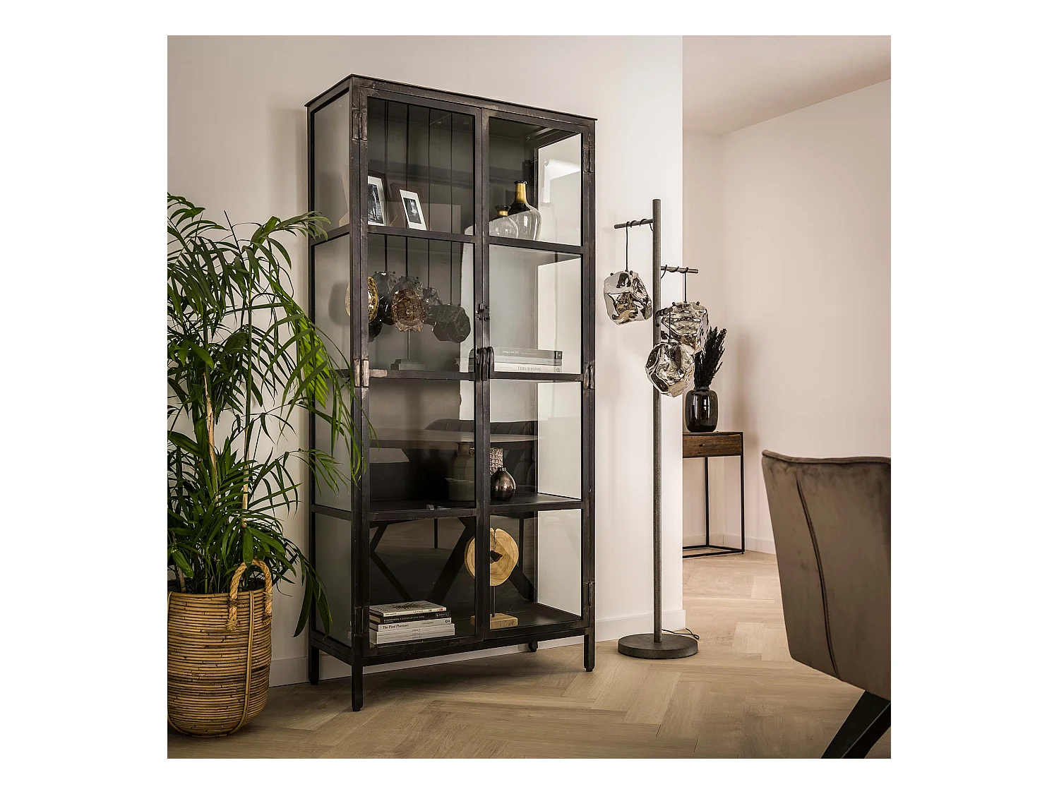 Vitrine Rift - Métal 2 portes - Gris - Largeur 90 cm