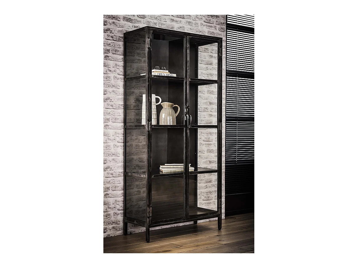 Vitrine Rift - Métal 2 portes - Gris - Largeur 90 cm