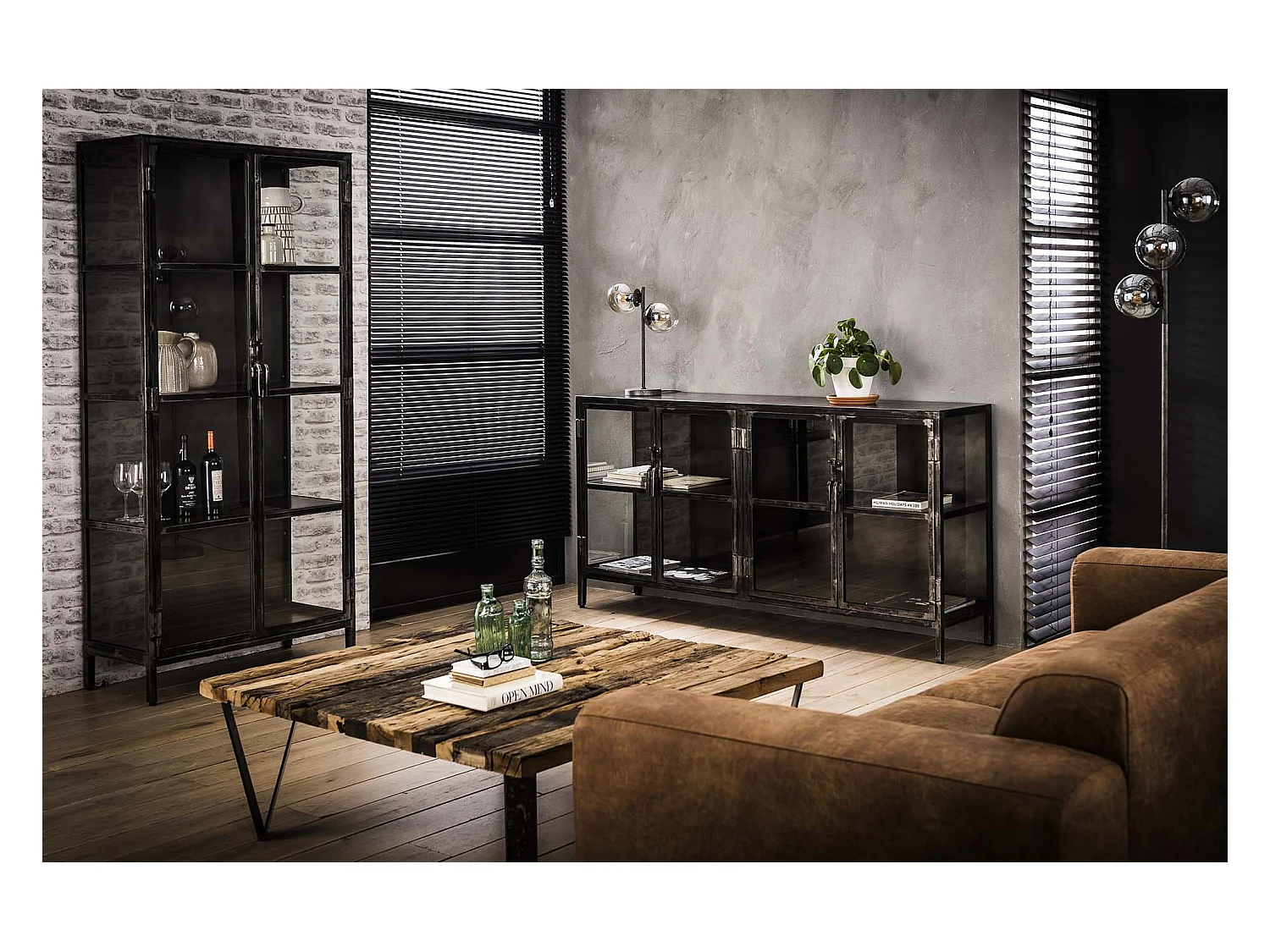 Vitrine Rift - Métal 2 portes - Gris - Largeur 90 cm