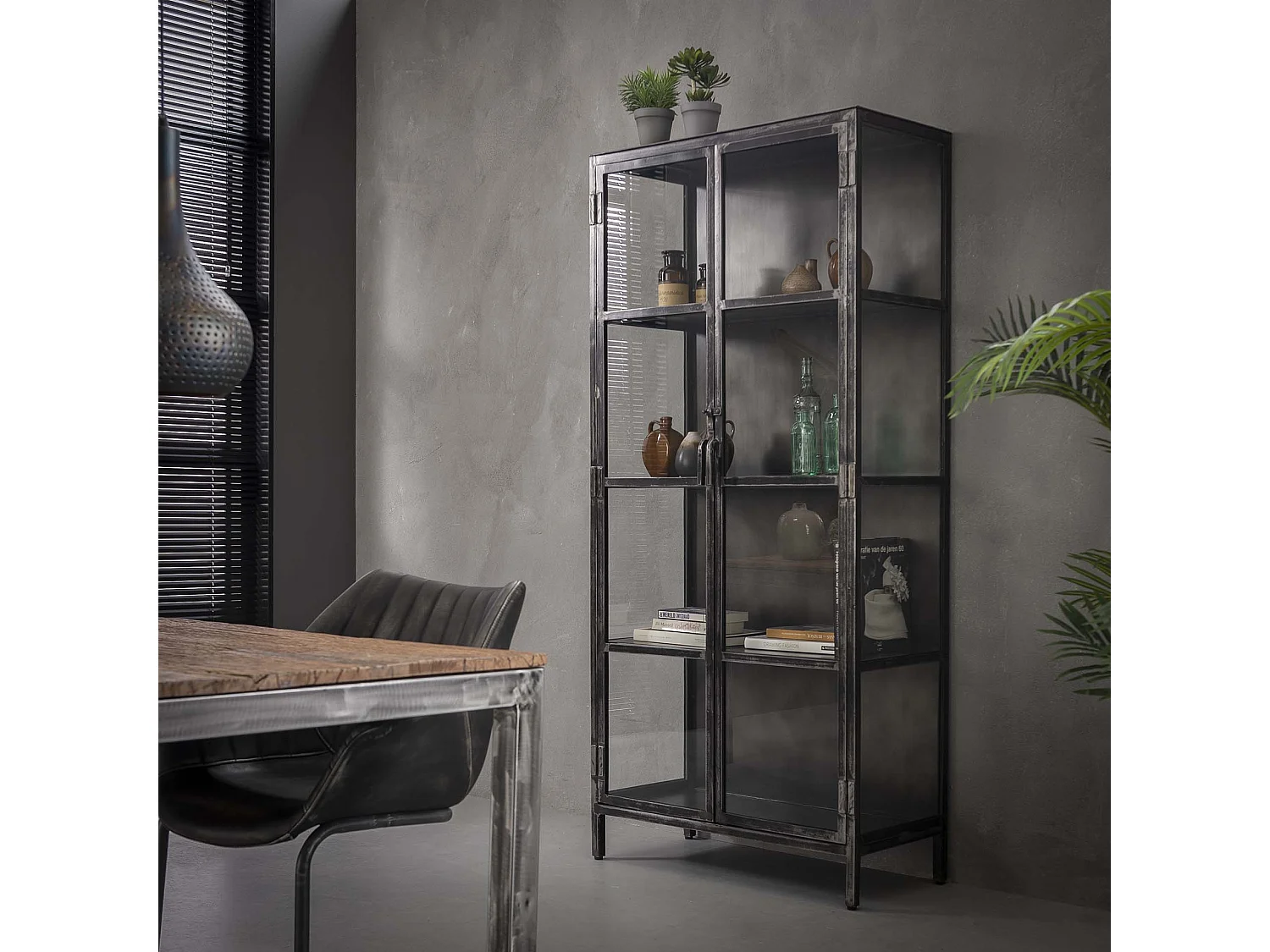 Vitrine Rift - Métal 2 portes - Gris - Largeur 90 cm