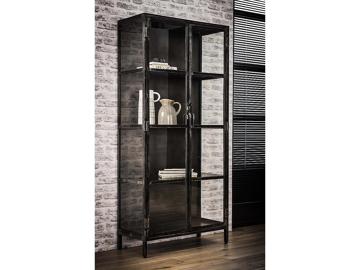 Vitrinekast Rift - Metaal 2 deuren - Grijs - 90cm Breed