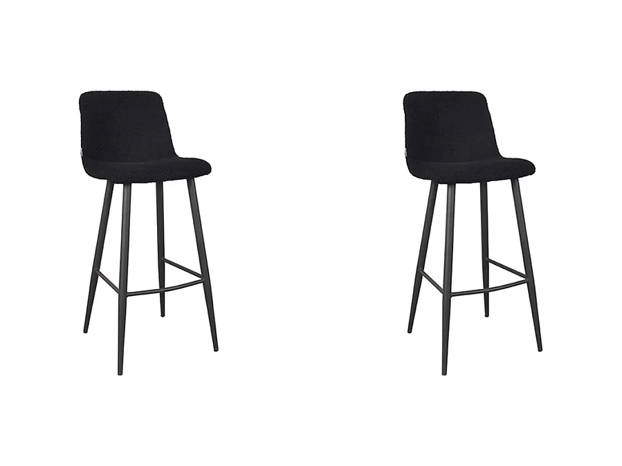 Tabouret de bar Jep - Noir - Teddy - Hauteur d'assise 78 - lot de 2