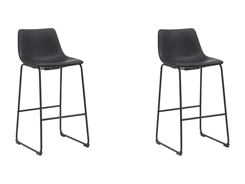 Tabouret de bar Risto - Noir - Cuir PU - Hauteur d'assise 75 - Lot de 2