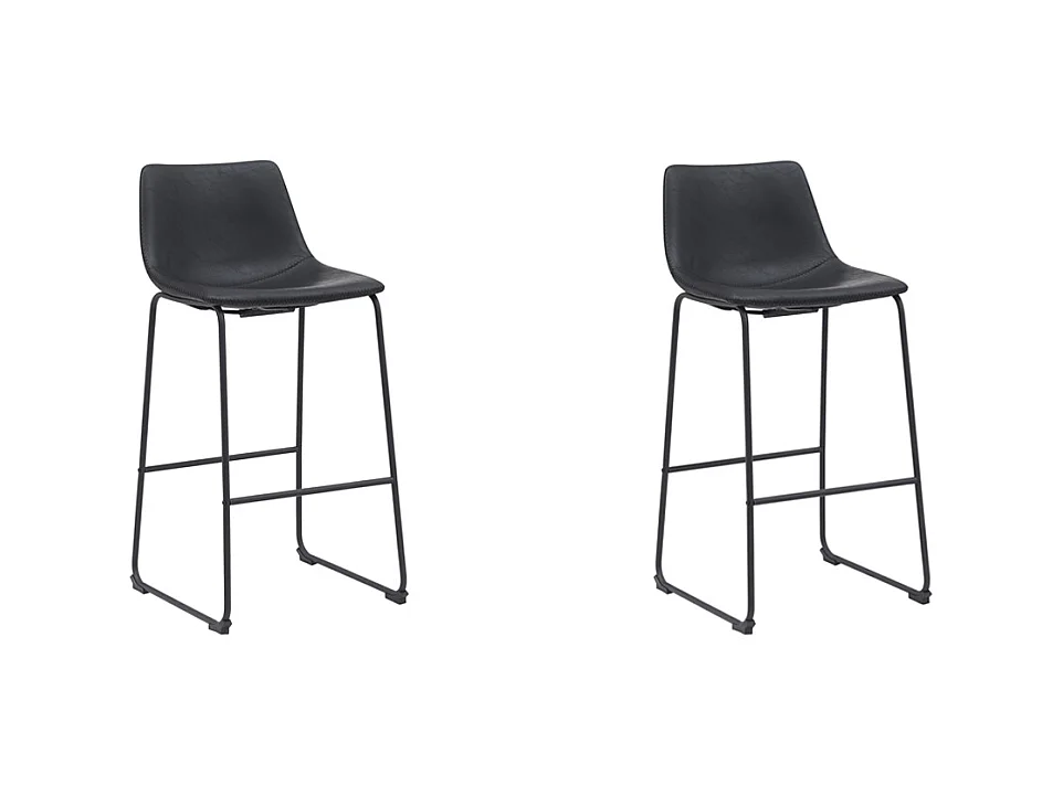 Tabouret de bar Risto - Noir - Cuir PU - Hauteur d'assise 75 - Lot de 2