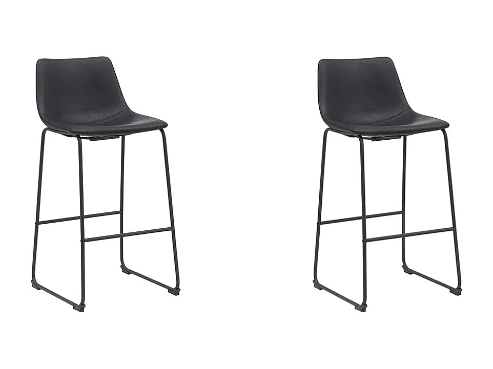 Tabouret de bar Risto - Noir - Cuir PU - Hauteur d'assise 75 - Lot de 2
