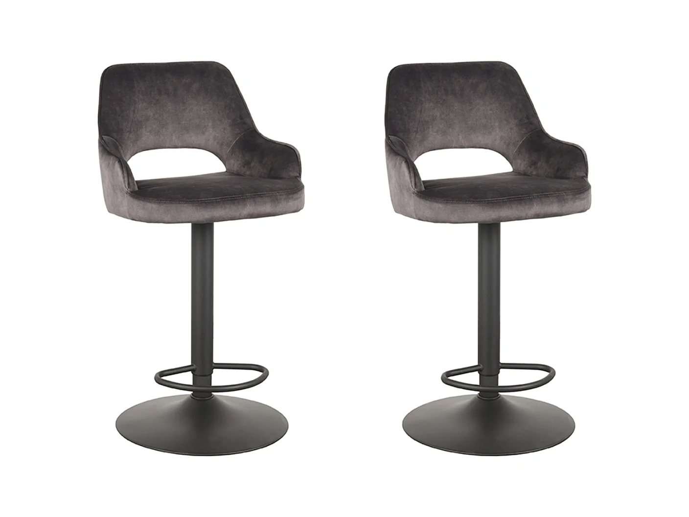 Tabouret de bar Fer - Anthracite - Velours - 47 x 45 cm - lot de 2