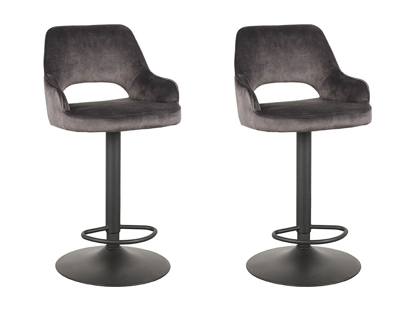Tabouret de bar Fer - Anthracite - Velours - 47 x 45 cm - lot de 2