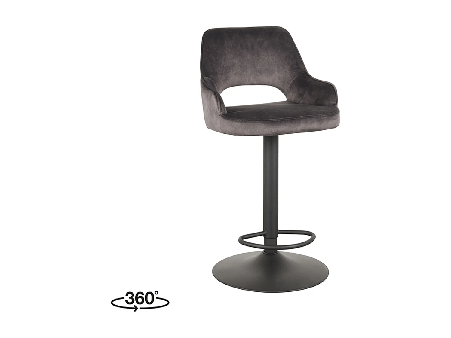Tabouret de bar Fer - Anthracite - Velours - 47 x 45 cm - lot de 2