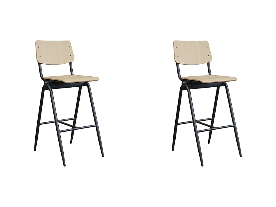 Tabouret de bar massif - Naturel - Bois - Hauteur d'assise 75 - lot de 2