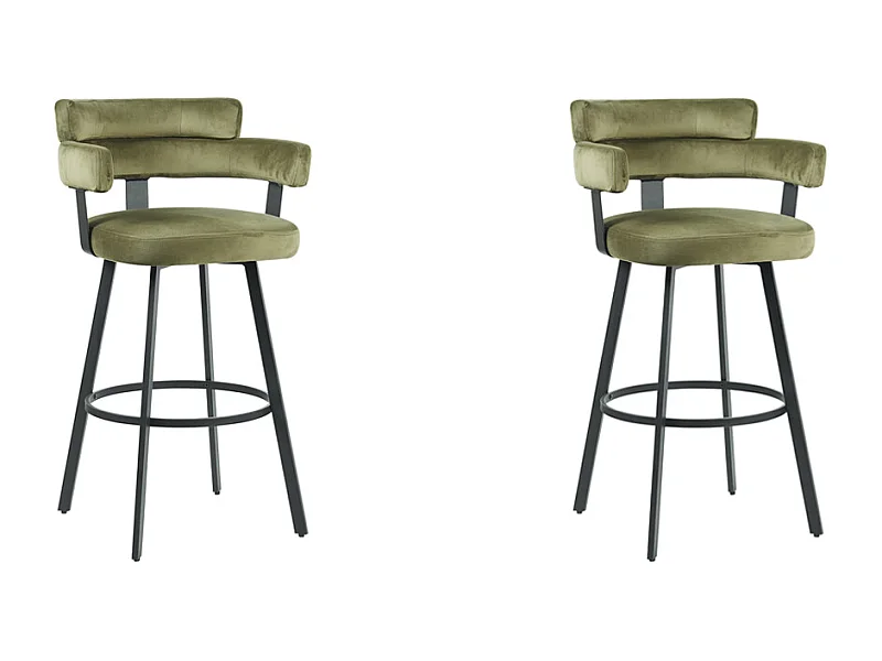 Tabouret de bar Bardio - Hunter - Velours - Hauteur d'assise 75 - lot de 2