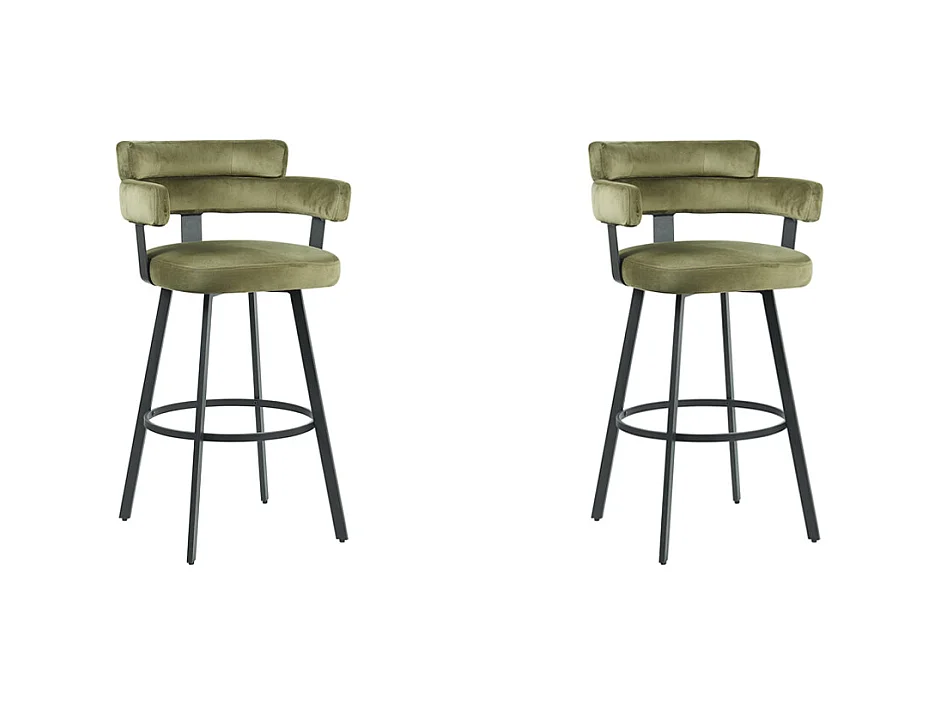 Tabouret de bar Bardio - Hunter - Velours - Hauteur d'assise 75 - lot de 2