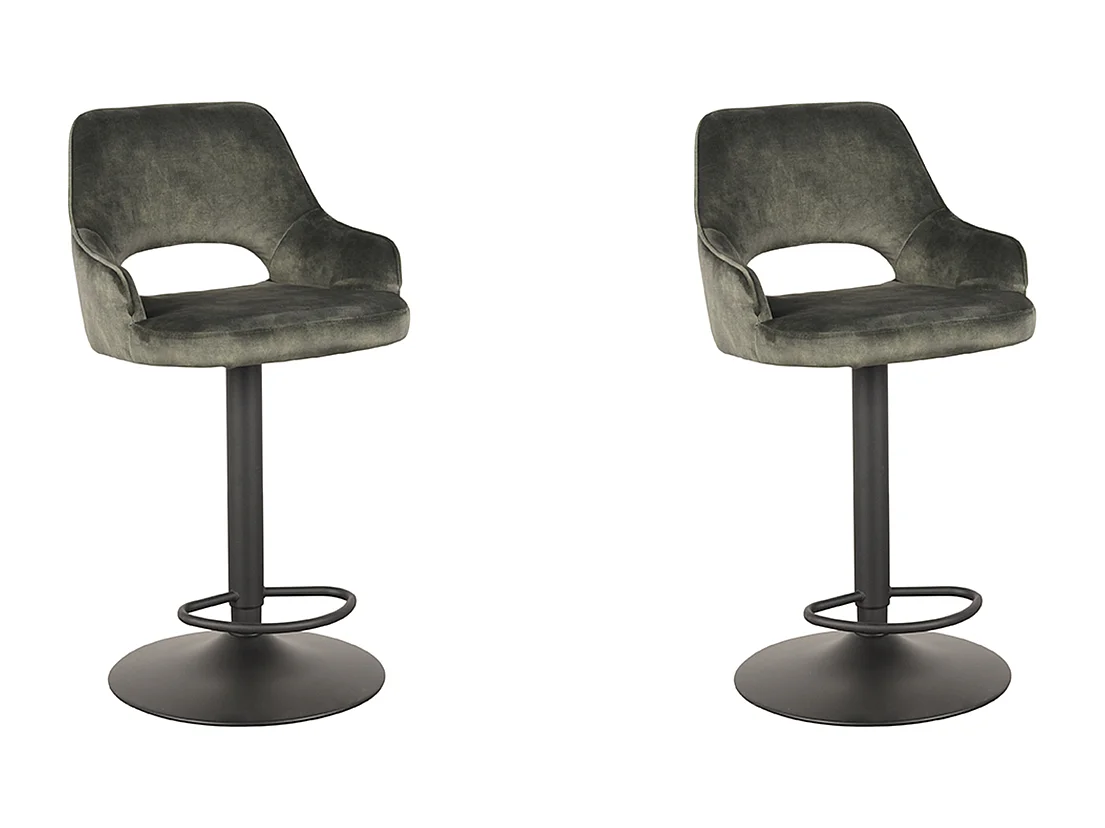 Tabouret de bar Fer - Hunter - Velours - 47 x 45 cm - lot de 2