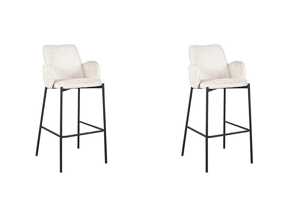 Tabouret de bar Joni - Beige - Velours - Hauteur d'assise 78 cm - Lot de 2