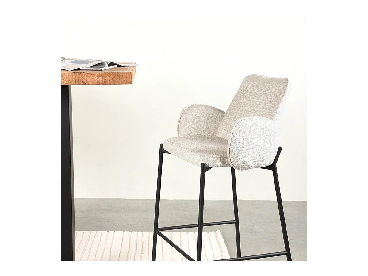 Tabouret de bar Joni - Beige - Velours - Hauteur d'assise 78 cm - Lot de 2