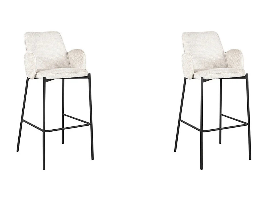 Tabouret de bar Joni - Beige - Velours - Hauteur d'assise 78 cm - Lot de 2
