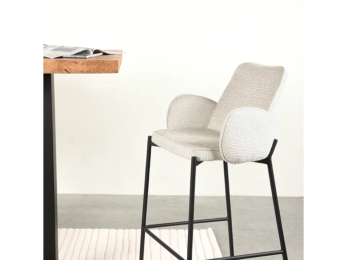 Tabouret de bar Joni - Beige - Velours - Hauteur d'assise 78 cm - Lot de 2