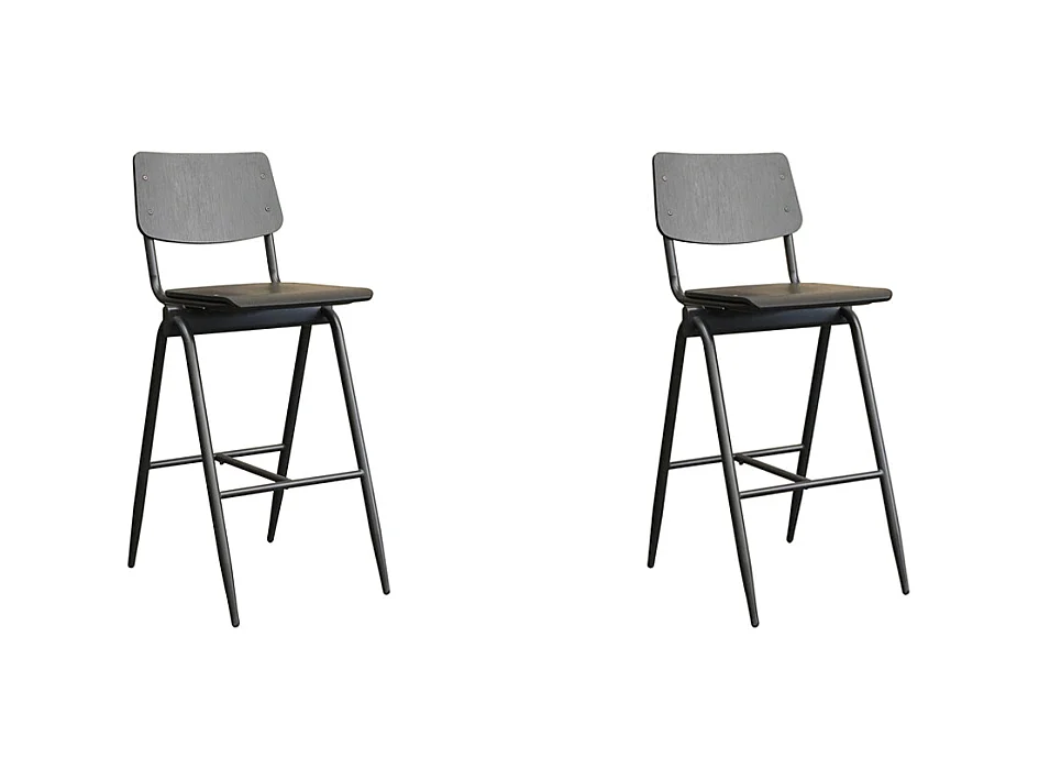 Tabouret de bar Solid - Noir - Bois - Hauteur d'assise 75 - lot de 2
