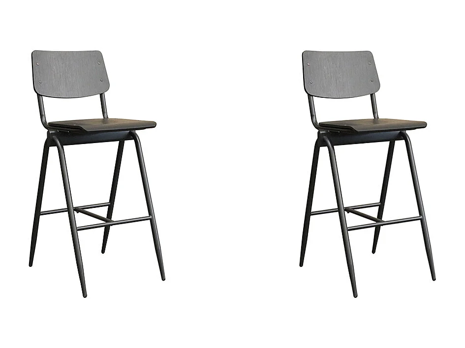Tabouret de bar Solid - Noir - Bois - Hauteur d'assise 75 - lot de 2
