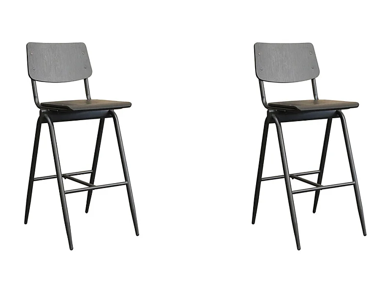 Barkruk Solid - Zwart - Hout - Zithoogte 75 - set van 2