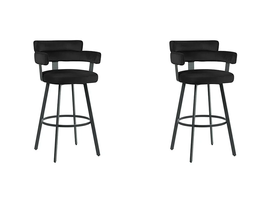 Tabouret de bar Bardio - Noir - Velours - Hauteur d'assise 75 - Lot de 2