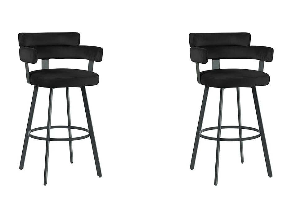 Tabouret de bar Bardio - Noir - Velours - Hauteur d'assise 75 - Lot de 2