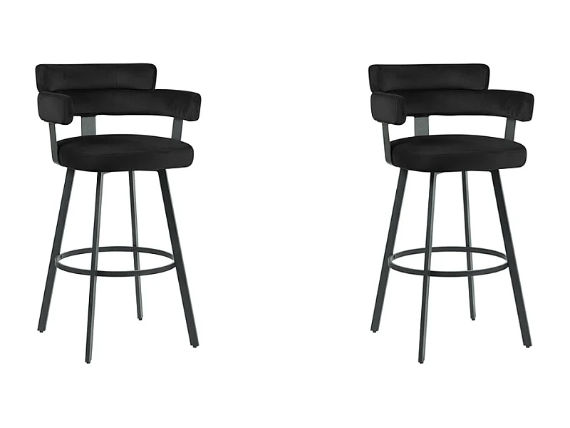 Tabouret de bar Bardio - Noir - Velours - Hauteur d'assise 75 - Lot de 2
