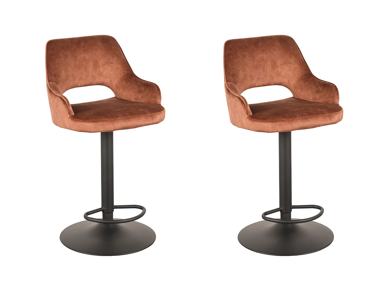 Tabouret de bar Fer - Rouille - Velours - 47 x 45 cm - lot de 2