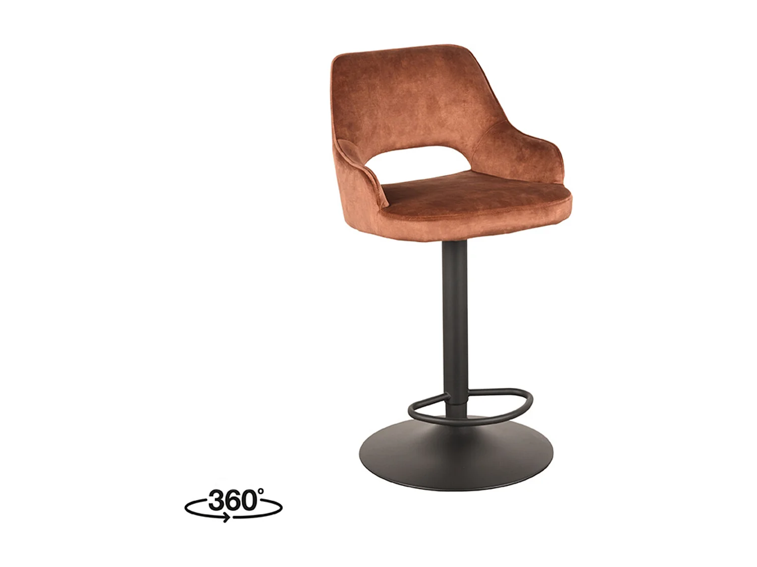 Tabouret de bar Fer - Rouille - Velours - 47 x 45 cm - lot de 2