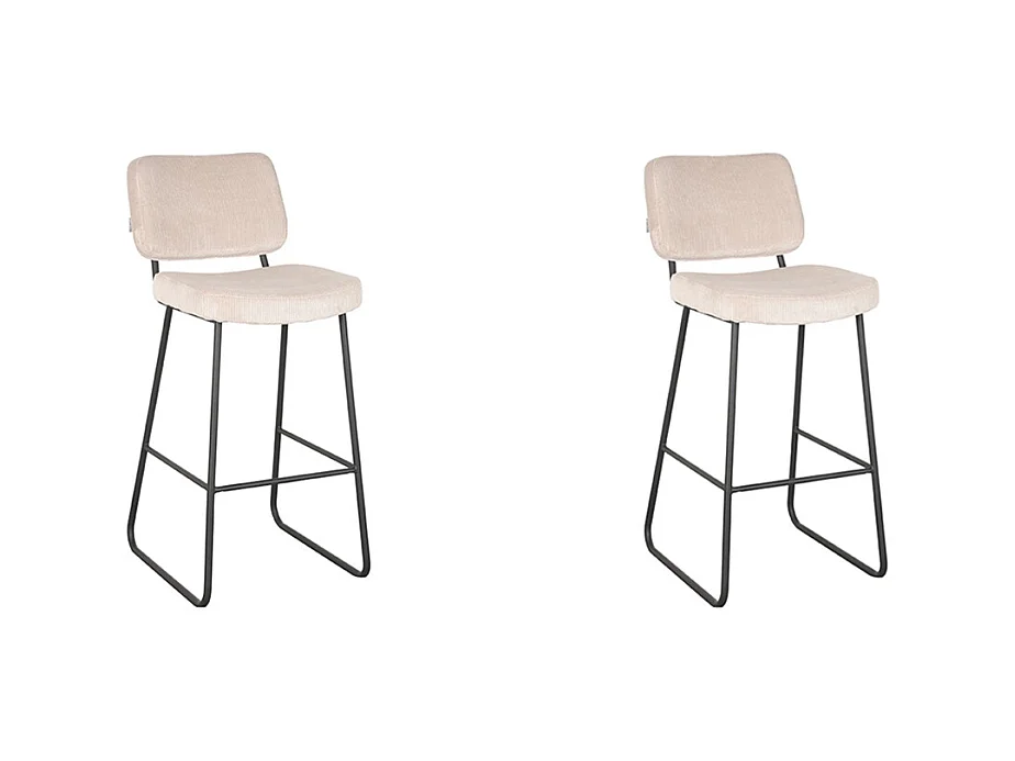 Tabouret de bar Noah - Naturel - Velours côtelé - 47x60x105 cm - lot de 2