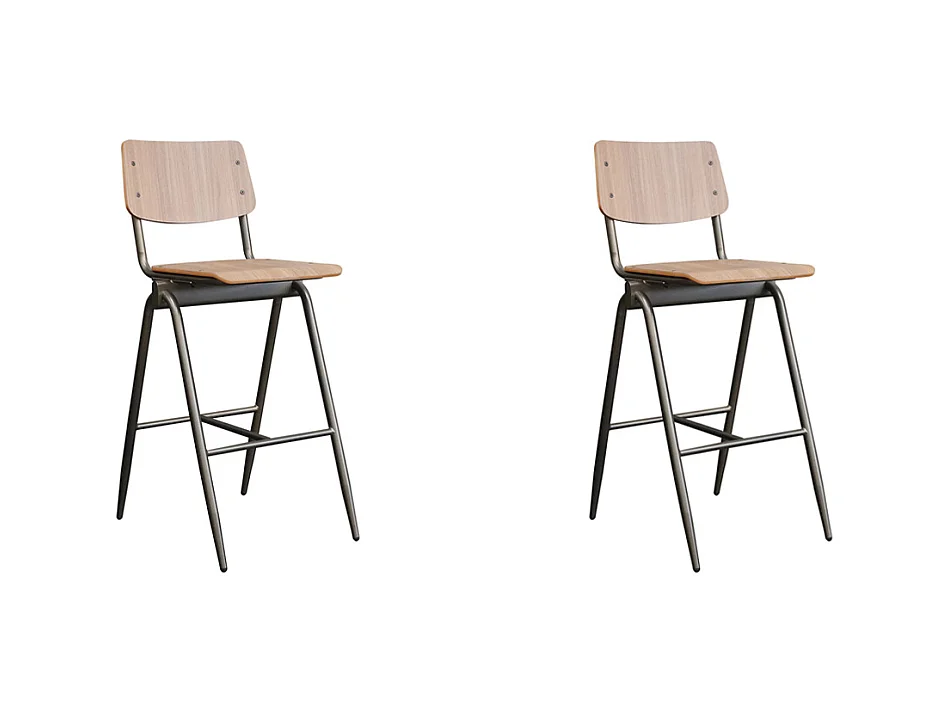 Tabouret de bar massif - Marron - Bois - Hauteur d'assise 75 - lot de 2