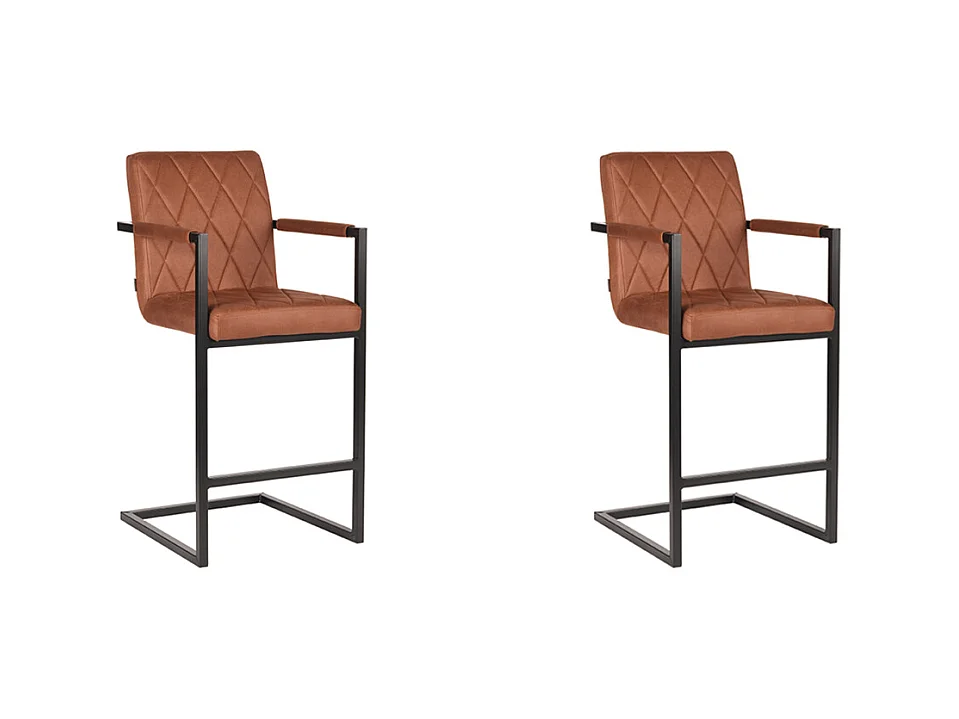 Barkruk Denmark - Cognac - Microfiber - Zithoogte 65 - set van 2