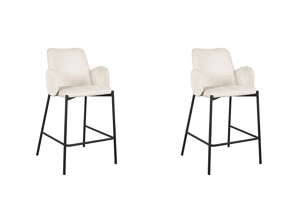 Tabouret de bar Joni - Crème - Velours - Hauteur d'assise 65 cm - Lot de 2