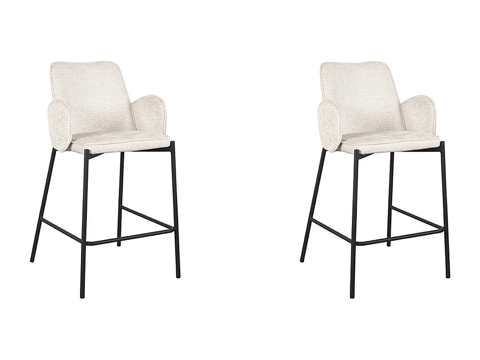 Tabouret de bar Joni - Crème - Velours - Hauteur d'assise 65 cm - Lot de 2