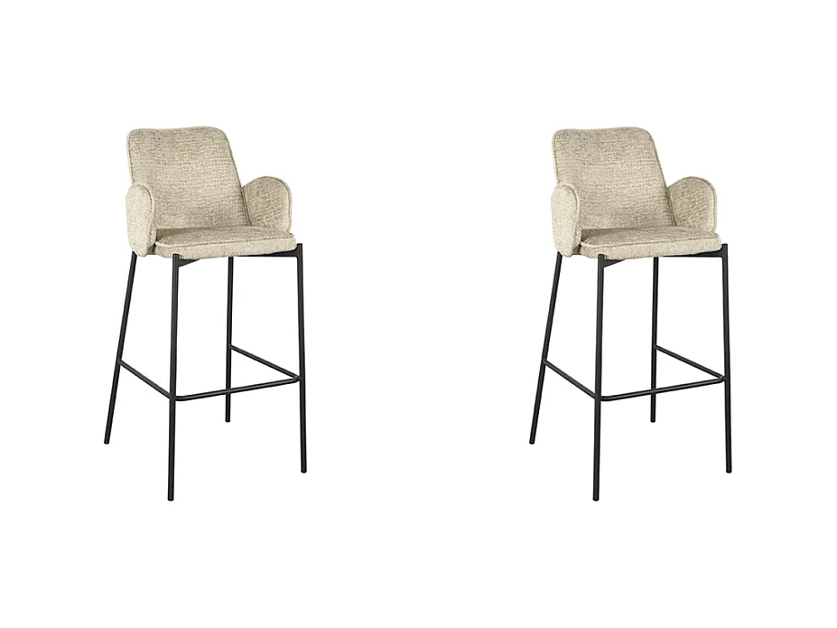 Tabouret de bar Joni - Beige - Velours - Hauteur d'assise 78 cm - Lot de 2