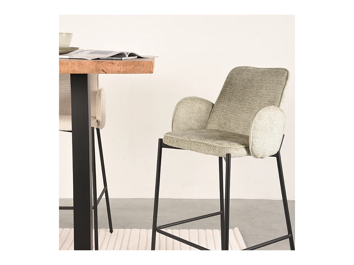 Tabouret de bar Joni - Beige - Velours - Hauteur d'assise 78 cm - Lot de 2