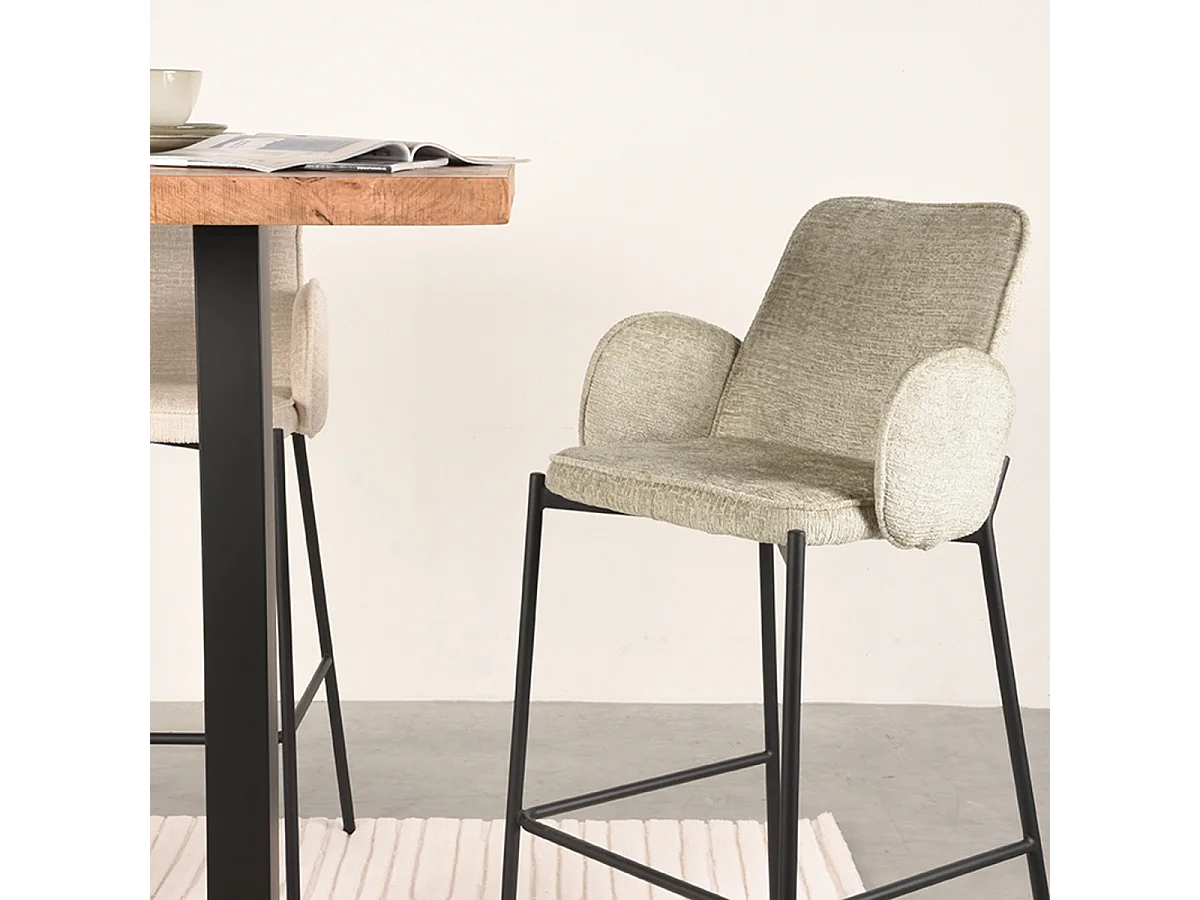 Barkruk Joni - Beige - Fluweel - Zithoogte 78 cm - set van 2