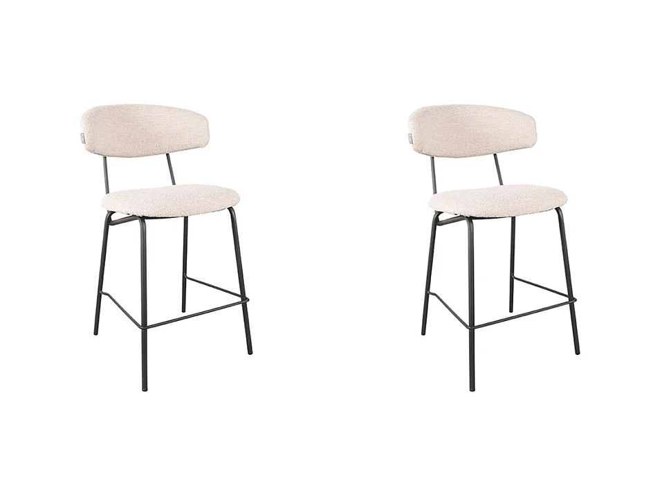 Tabouret de bar Zack - Naturel - Teddy - 53x57x95cm - lot de 2