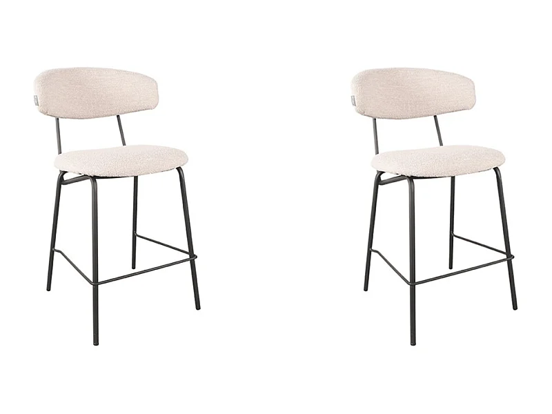 Tabouret de bar Zack - Naturel - Teddy - 53x57x95cm - lot de 2
