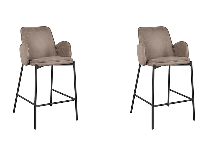 Tabouret de bar Joni - Taupe - Micro Suede - Hauteur d'assise 65 cm - lot de 2